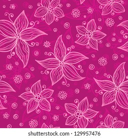 Pink doodle flowers seamless pattern