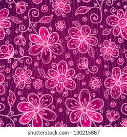 Pink doodle flowers seamless pattern