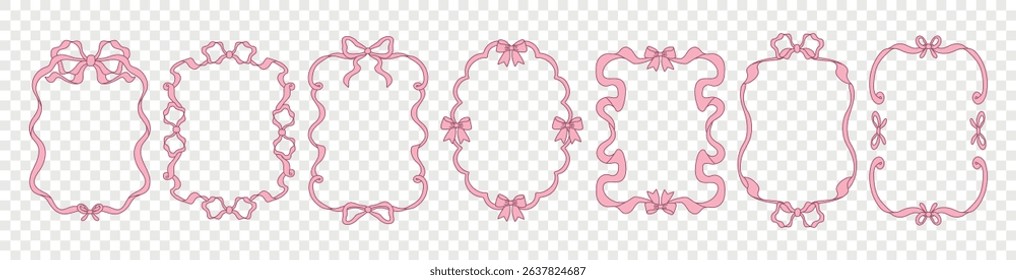 Pink doodle frame set. Cute border for love card. Hand drawn wedding decor. Minimal, sweet, romantic style. Coquette love frame invitation print. Great for invite, print, shield, valentine.