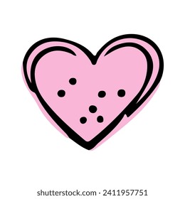 Pink doodle heart isolated on white background. Hand drawn love heart. Vector illustration for any design