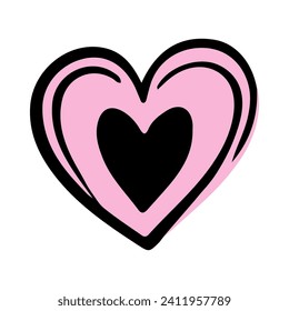 Corazón de garabato rosado aislado en fondo blanco. La mano atrajo el corazón del amor. Ilustración vectorial para cualquier diseño