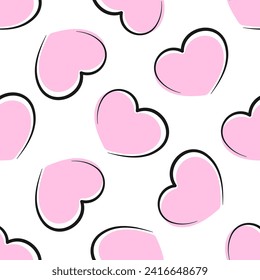 Pink doodle hearts on white background. Vector seamless pattern. Best for textile, wallpapers, wrapping paper, package and St. Valentine's Day decoration.