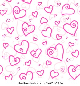 Pink doodle hearts vector seamless pattern