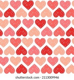 Corazones de doodle rosado, vectores vintage sin fisuras, amor, romántico, tema del día de San Valentín, plantilla para textil, papel pintado, papel envolvente.