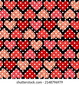 Corazones de doodle rosado, vectores vintage sin fisuras, amor, romántico, tema del día de San Valentín, plantilla para textil, papel pintado, papel envolvente.