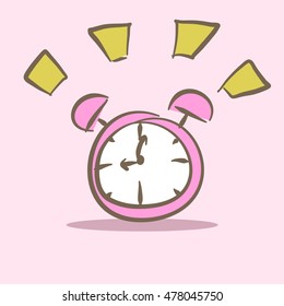 Pink doodle vector alarm clock