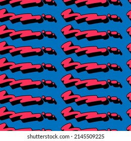 Doodles rosados sobre fondo azul, patrón sin soldadura, textura para el diseño de tejidos, papel pintado y baldosas, ilustración vectorial