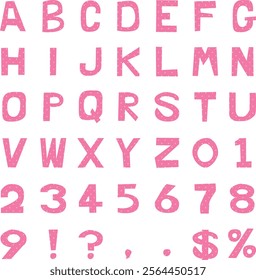 Pink dot pattern alphabet uppercase letters, numbers and symbols