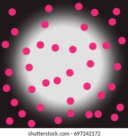 Pink dots on fullmoon background. Abstract Radial Gradient, Circle halftone Dots, Pink Dotwork Engraving Pattern, Fine Radial Gradient For Your Design. Vector Illustration.