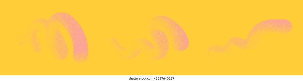Pink dotted abstract twisted liquid shapes. Wavy grain gradient texture. 
