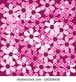 Pink dotted flowers seamless background