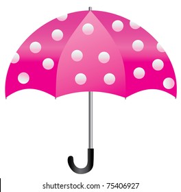 pink dotted umbrella isolated on white background