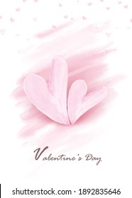 Pink double hearts shape on watercolor splash texture for background