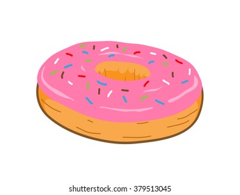 Pink Doughnut, a hand drawn vector illustration of a pink sugar coated doughnut.