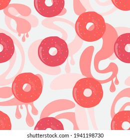 Pink Doughnut Seamless Pattern.  Suitable for textile print, background, wallpaper, product packaging, cafe design and other uses. 