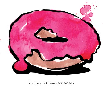 Pink Doughnut Watercolour Vector