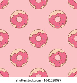 Pink doughnuts seamless repeat pattern for wrapping paper.