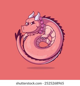 Pink Dragon Character vector illustration. Mascot, brand, tattoo design concept.