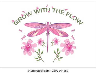 Pink dragonfly hand drawn design vector