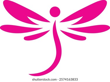 a pink dragonfly logo with a white background
