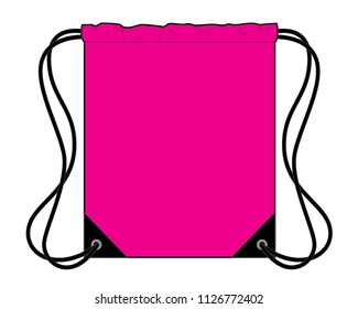 Pink Drawstring Bag With Black Rope Design On White Background, Flat Lay, Vector File.