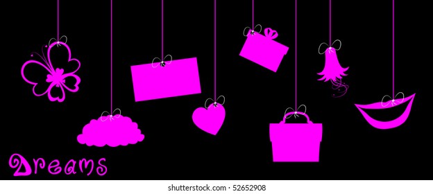 Pink dreams. On black background. Illustration