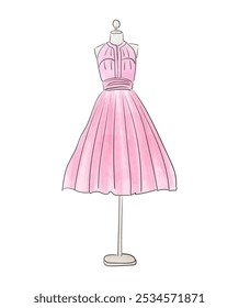 Pink dress design shown on a mannequin.