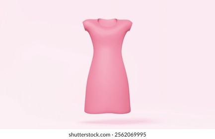 Pink dress mockup luxury designer beauty of woman fabric modern fashion uniform body basic design on pastel background. 3D vector icon element illustration