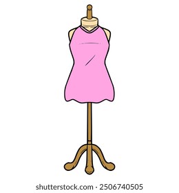 pink dress on mannequin illustration hand drawn isolated vector