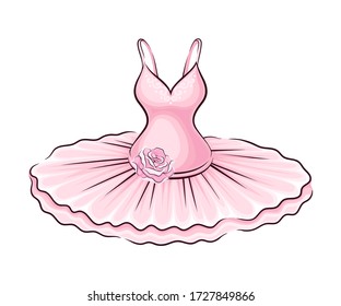 Pink Dress with Tutu Skirt and Rose Adornment Vector Illustration