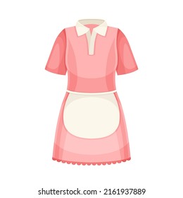 Pink Dress with White Apron and Short Sleeve as Uniform and Workwear Clothes Vector Illustration