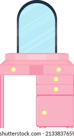 Pink dressing table, illustration, vector on a white background.