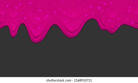 Pink dribble slime on dark background. Flowing caramel or jelly liquid. Vector background