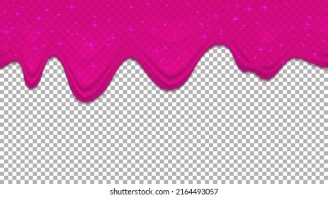 Pink dribble slime on transparent background. Flowing caramel or jelly liquid. Vector background