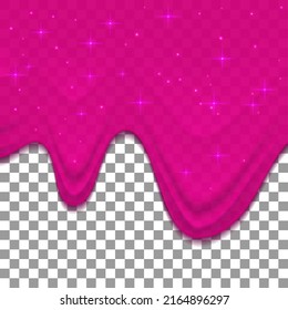 Pink dribble slime on transparent background. Flowing caramel or jelly liquid. Vector background