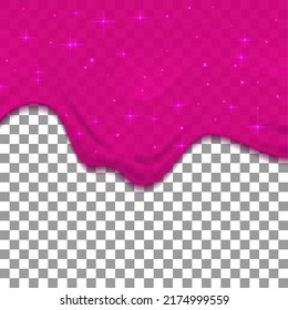 Pink dribble slime on transparent background. Flowing caramel or jelly liquid. Vector background