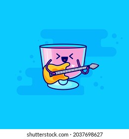 pink drink cartoon character with guitar