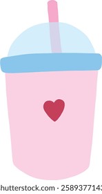 a pink drink cup with a straw and a heart