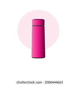 pink drinking water bottle illustration on white background