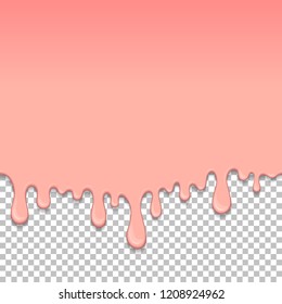 Pink dripping slime seamless pattern. Bubblegum background with copy space. Realistic cosmetic cream isolated element. Flowing melted chewing gum. Popular kids sensory game vector illustration.