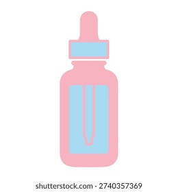 A pink dropper bottle with a blue label and dropper lid