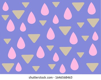 The pink drops and beige triangles on the blue background. The fresh and girlish pattern.