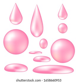 
Pink drops, pearls, drops on a white background.