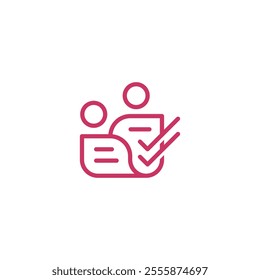 Pink Dual Document Showing Parent and Child People with Checkmark, Permission Paper Logo Design Vector