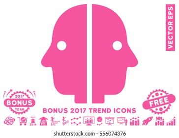 Pink Dual Face icon with bonus 2017 year trend pictograms. Vector illustration style is flat iconic symbols, white background.