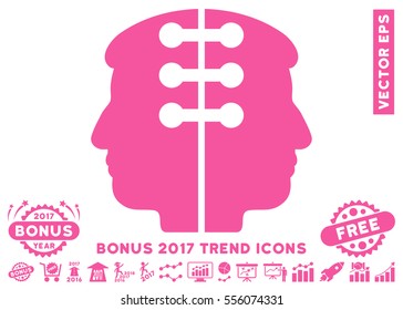 Pink Dual Head Interface pictogram with bonus 2017 trend images. Vector illustration style is flat iconic symbols, white background.