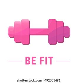 Pink Dumbbell. Gym Vector Icon on a white background.