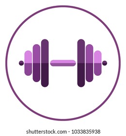 Pink dumbbell on a white background. Flat dumbbell vector icon.