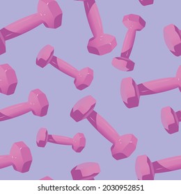 Pink dumbbells seamless pattern sport equipment