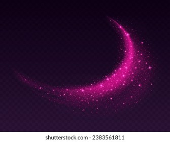 Pink dust cloud with sparkles isolated on dark background. Stardust sparkling background. Glowing glitter smoke or splash. Vector illustration. Christmas or Valentines Day romantic decoration.